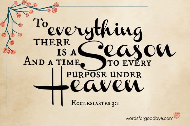 Quote: To everything there is a season, and a time for every purpose under heaven. Ecclesiastes 3:1 (King James)