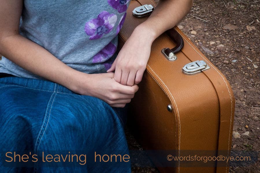 Image: young girl, resting her arm on an old-fashioned suitcase. Image: young girl, resting her arm on an old-fashioned suitcase.